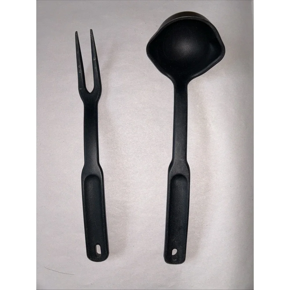 Pampered Chef Black Nylon Ladle and Meat Fork Set Heat Resistant Kitchen Tools